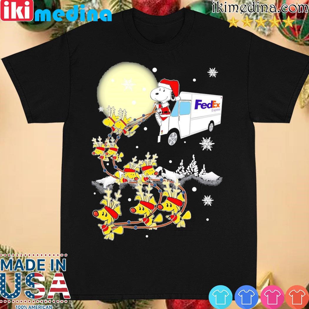 Official snoopy hat santa and Woodstock reindeers cars FedEx merry christmas shirt